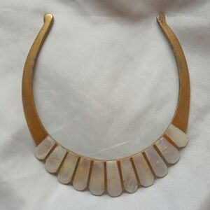 1970s Vintage Goldtone Mother Of Pearl Choker Necklace